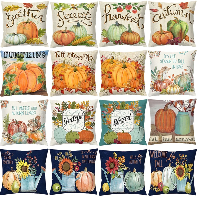 Halloween Linen Pillow Cover Pumpkin Pillowcase Pillows Throw Decorative Almofadas 45x45cm Cushion | Дом и сад