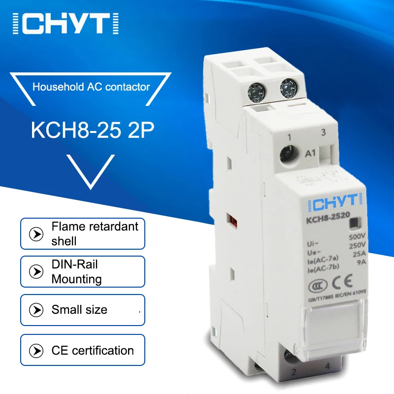 Модульный контактор ICHYTI 2P 25A 220V/230V 50/60HZ на din-рейке бытовой модульный переменного