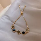 Женский Винтажный Браслет-манжета с голубыми кристаллами в Корейском стиле, золотая цепочка на удачу, Хороший Подарок на годовщину, Ювелирное Украшение, оптовая продажа