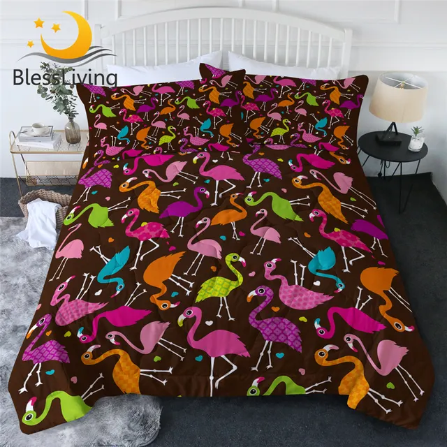 BlessLiving Flamingo Summer Quilt Set Colorful Bedding Cartoon Animal Bedspread Heart Air-conditioning Duvet Cute Couette De Lit 1