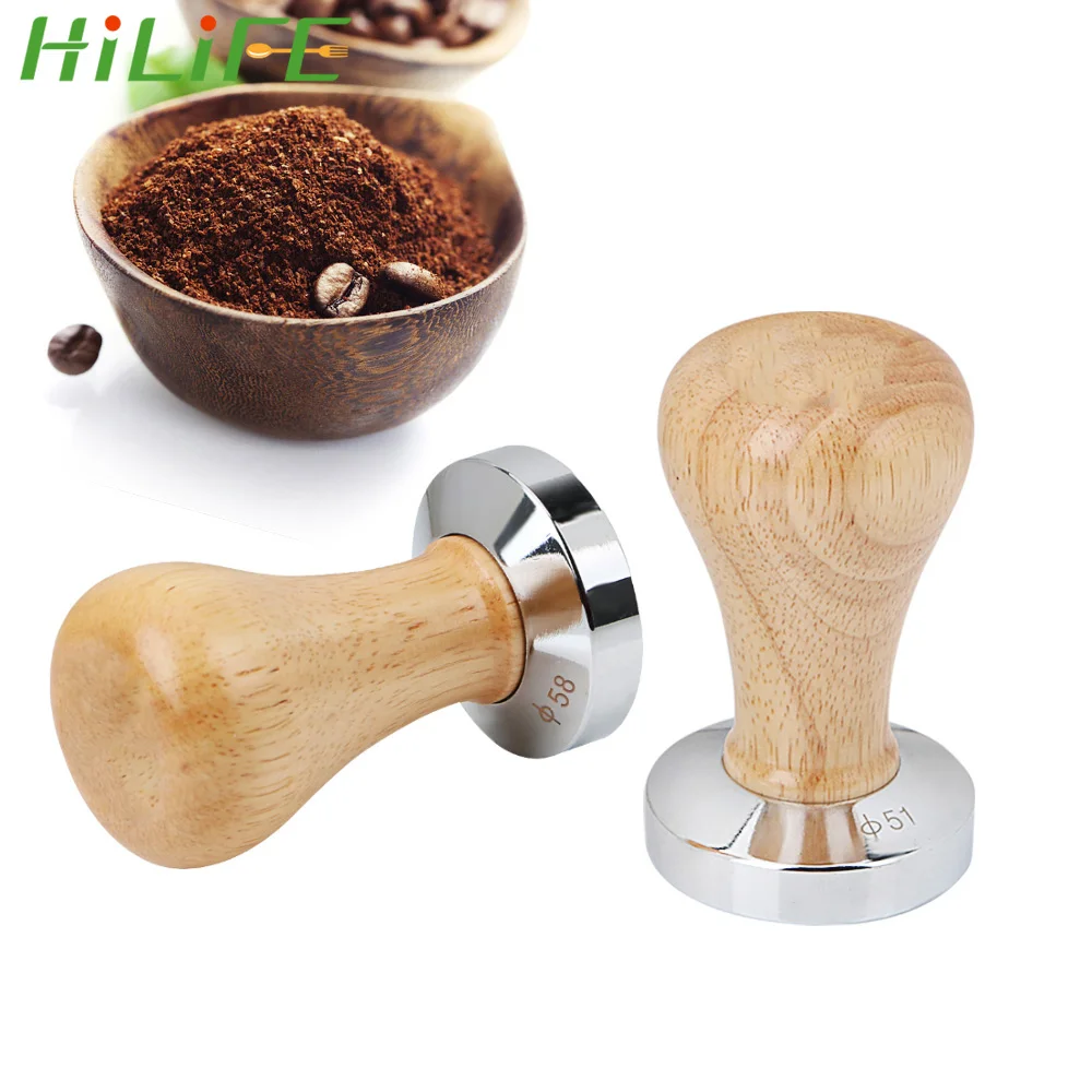 

HILIFE Coffee Barista Tools Stainless Steel Coffee Tamper 51MM 49MM Flat Espresso Tamper Wood Handle Coffee Powder Hammer