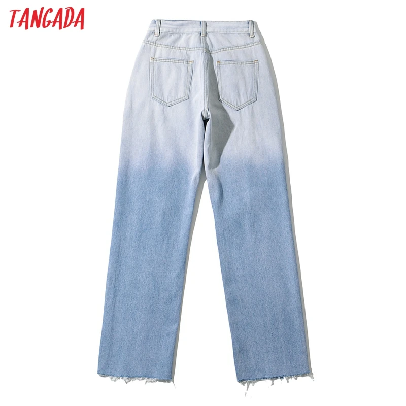 

Tangada 2021 Fashion Women Gradient Blue Ripped Loose Jeans Pants Long Trousers Pockets Buttons Female Pants PP10