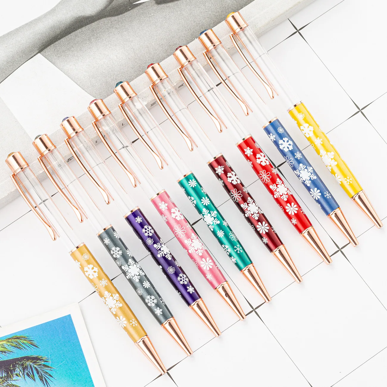 

20pcs Per Set DIY Snowflake Holder Pen Metal Ball Point Pen Hand Crystal DIY Pen Factory Gift Pen