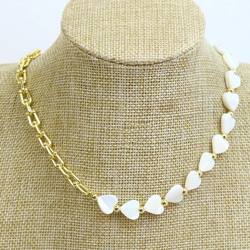 

5 Pcs Heart Shape Beads Chains Handmade Jewelry necklace White Beads Chain Fashion Jewelry necklace 90281