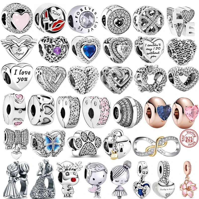 

925 Sterling Silver Love Series Couples Charms Beads Fit Original Pandora Bracelets For Valentine's Day present Girl Jewelry