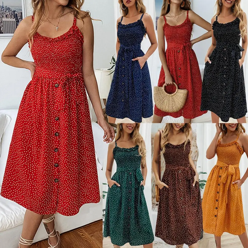 

Sexy Summer Sleeveless Slip Dress Women Strapless Bow Button Loose Bandage Pleated Polka Dot Sundress Casual Backless Vestidos