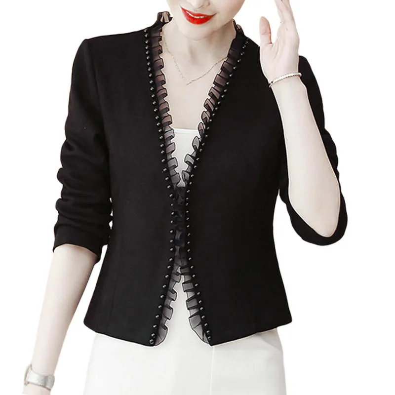 

Black Long Sleeve Jacket Women Clothes Casual Fashion Plus Size Ladies Tops Streetwear Spring Autumn Cardigan Coat 3XL 4XL Q3732