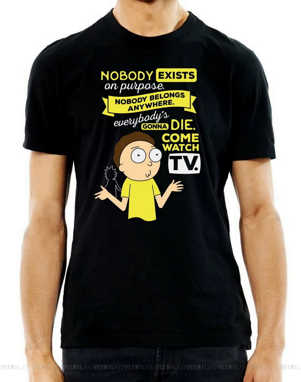 Черная комедийная ретро-футболка с графическим принтом никто на цели | Мужская