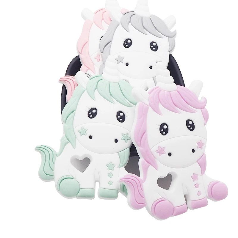 Chenkai-mordedor de unicornio de silicona para beb&eacute;, mordedor de Animal bonito para beb&eacute;, cadena de mordedor de lactancia, COLLAR COLGANTE, juguete, 5 uds.-1