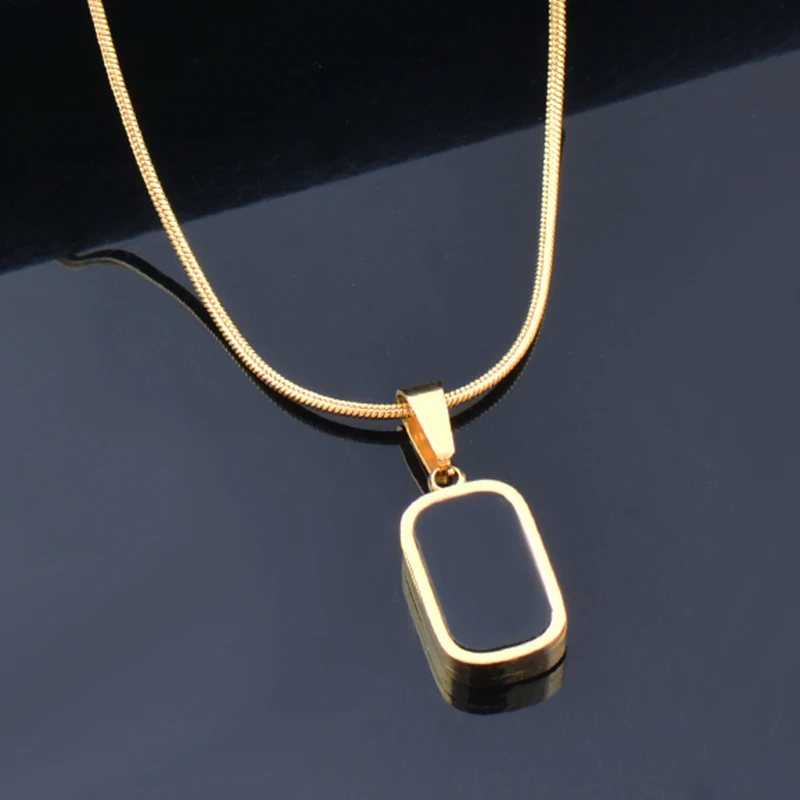 

KIOOZOL Minimalist Black Rectangular Pendant Stainless Steel Choker Necklace For Couple Jewelry Gift 2021 Trend 396 DP1