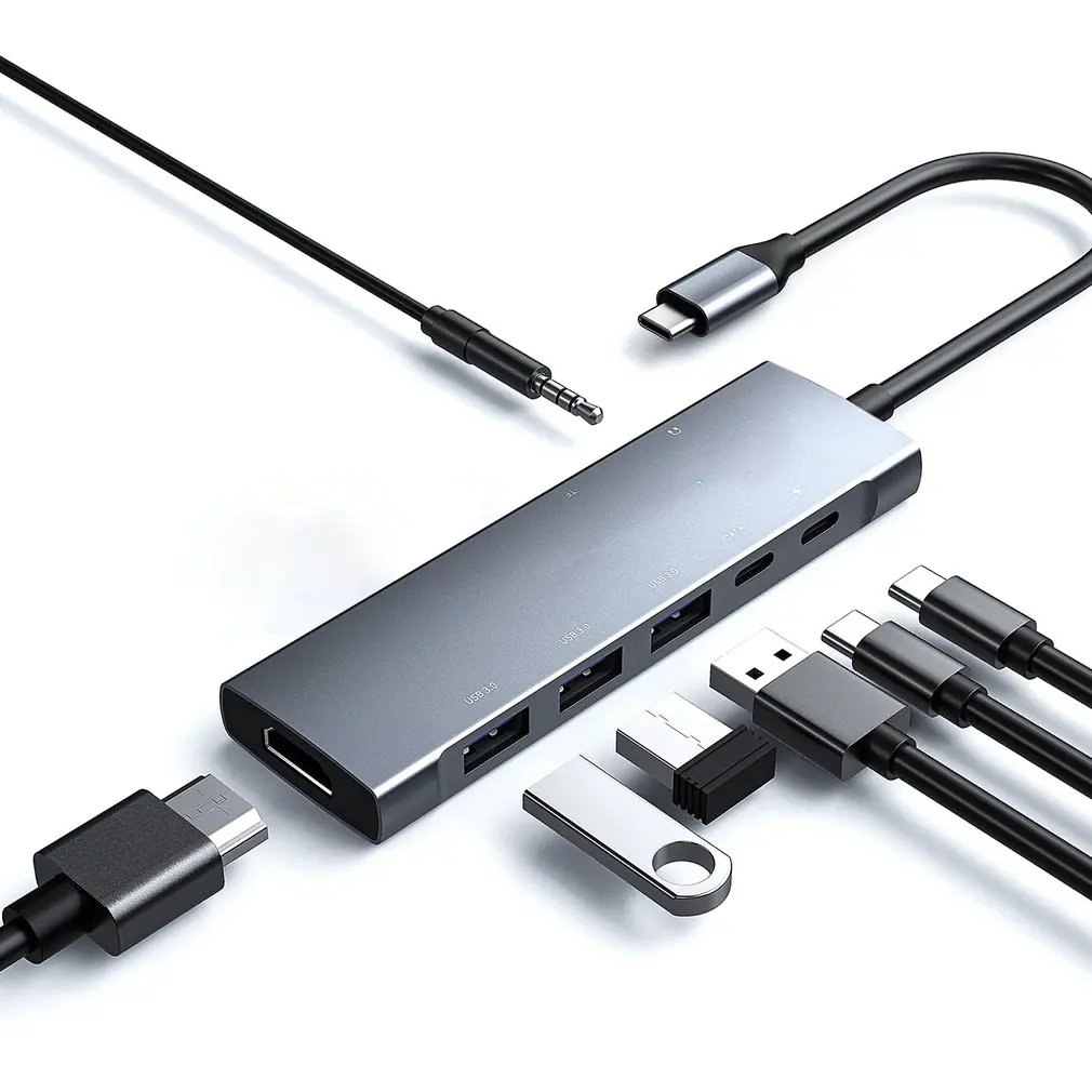 9 In 1 Hub Adapter 3 USB C To PD Charging HDMI-compatible Compatible 4K 30Hz USB3.0 Audio TF Card Reader | Электроника