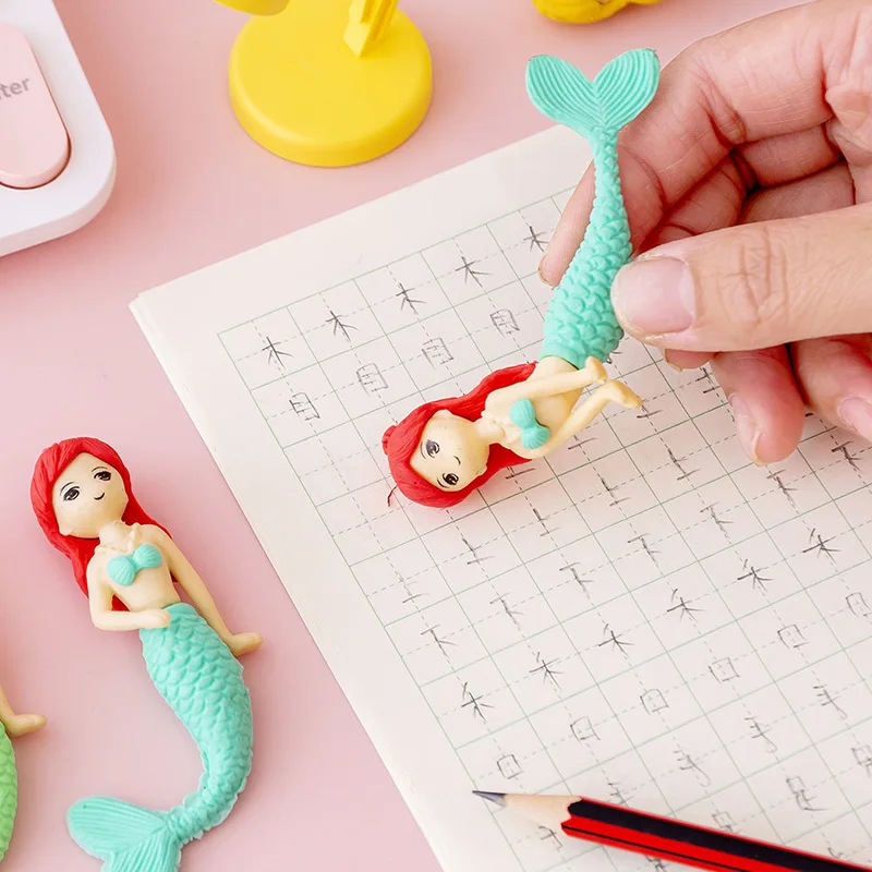 

1pc Creative Cute Mermaid Eraser Set Kawaii Girl Student Stationery School Office Supplies Novelty Kids Student Learning Eraser