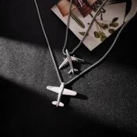 hip hop fashion new titanium steel airplane necklace pendant simple style party jewelry sweater chain long punk party jewelry