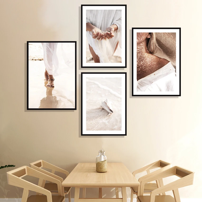 

Nordic Beach Woman Painting Casual Style Photo Poster Art Print Waterproof Ink Unframed Canvas Painting Home Decoration Painting