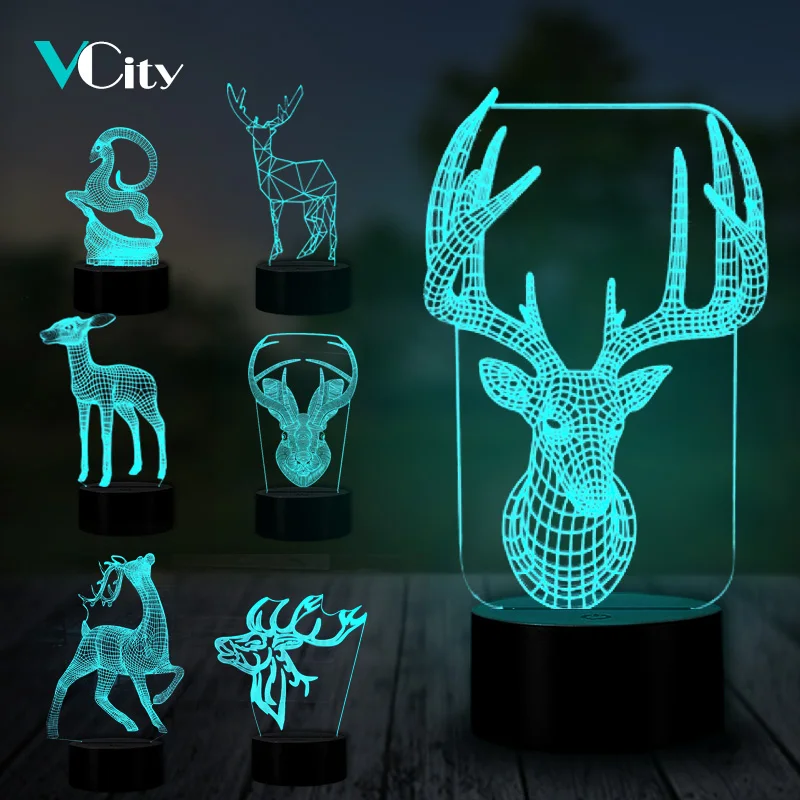 

VCity Deer 3D Multicolor Lamp Illusion Nightlight Birthday Christmas Gifts For Kids Lover Bedroom Atmosphere Lighting Decoration