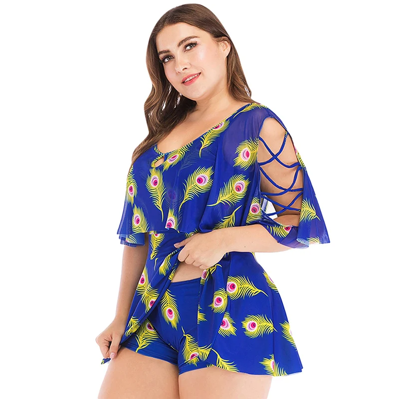Swim Dresses Women Plus Size Swimsuit Push Up Swimwear Large Sizes Swimming Suit Bathers May Tankini Set 2020 Printed Swimsuits