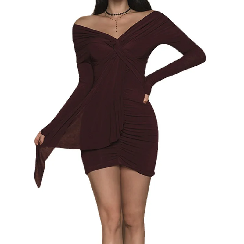 

2021 Spring New Celebrity European and American Women's Clothing Sexy Nightclub V-neck Slimming Base Tuxedo Dress