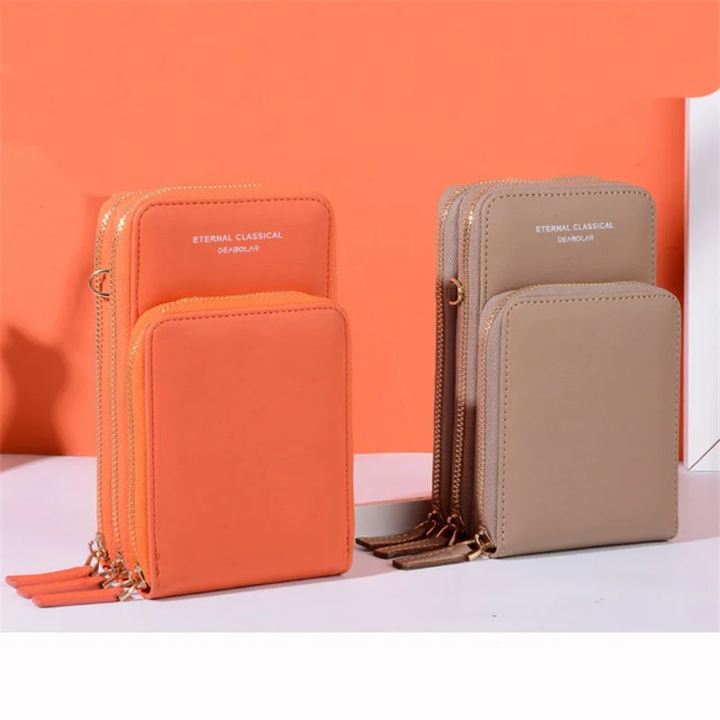 

Zipper Bag Mobile phone bag Messenger Demeanour Single shoulder Women's Three layer Purse Solid Color