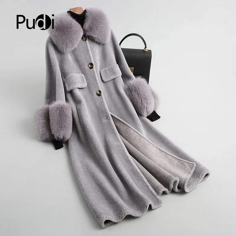 PUDI A18120 Женское зимнее шерстяное теплое пальто с капюшоном из натурального Лисьего меха, женское длинное пальто из натуральной шерсти, куртка, пальто
