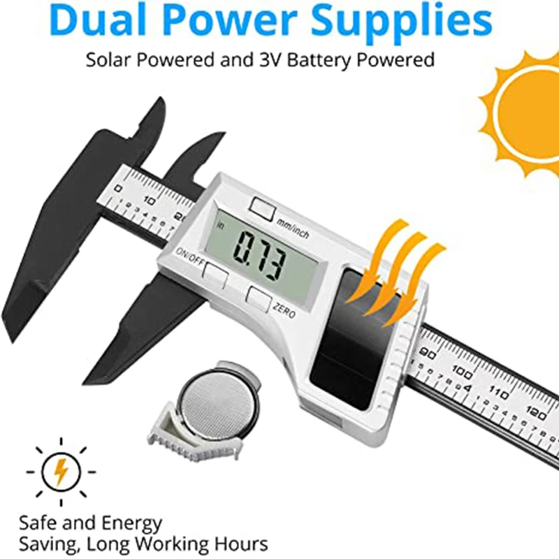 Штангенциркуль с нониусом для солнечных батарей 150 мм пластиковый ЖК цифровой