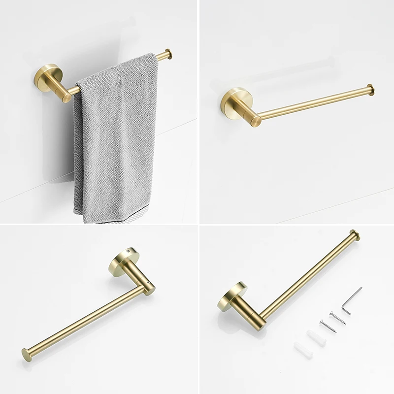 bathroom towel holder set golden stainless steel wall mount towel bar ring washroom shelves storage rack hooks tissue holder free global shipping