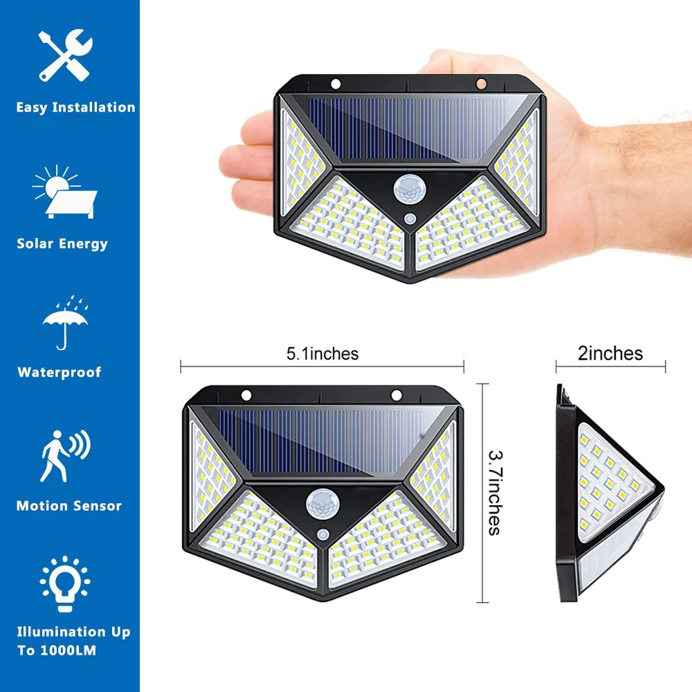 

PIR Solar Powered Motion Sensor Wall Light Outdoor Garden Lamp IP65 Waterproof Outdoor Lighting Emergency Lights 1200 LM100 LED