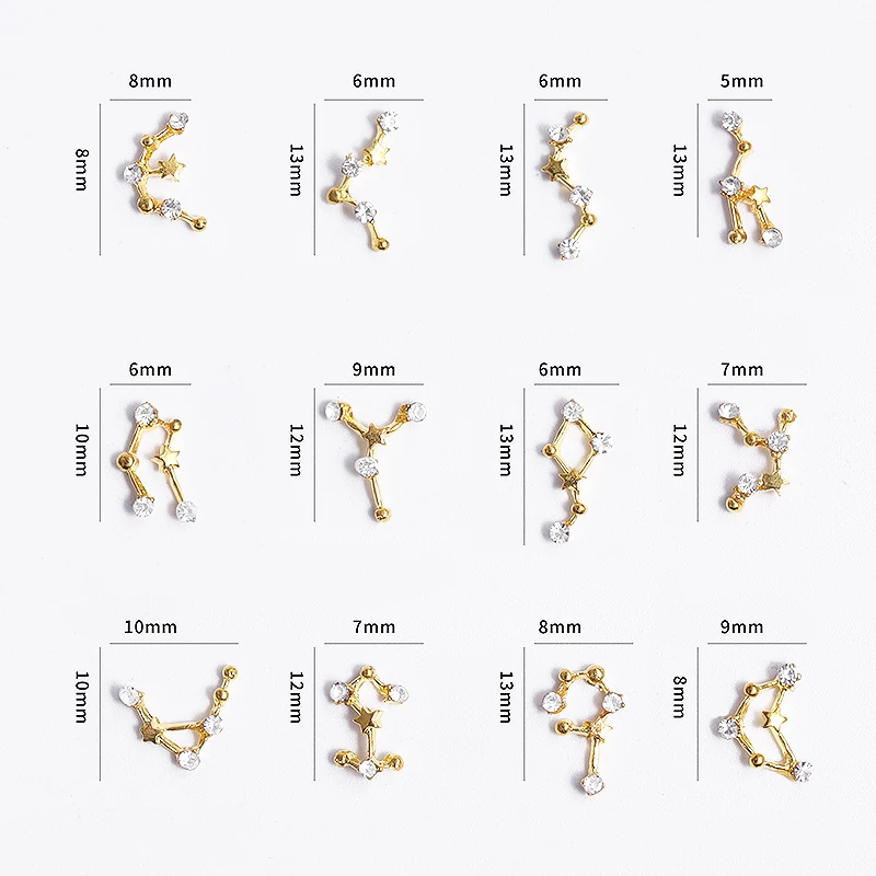 12 Constellation Shape Nail Art Decorations 3D Alloy Rhinestones Creative Jewelry Decor Wheel DIY Manicure Accessories | Красота и