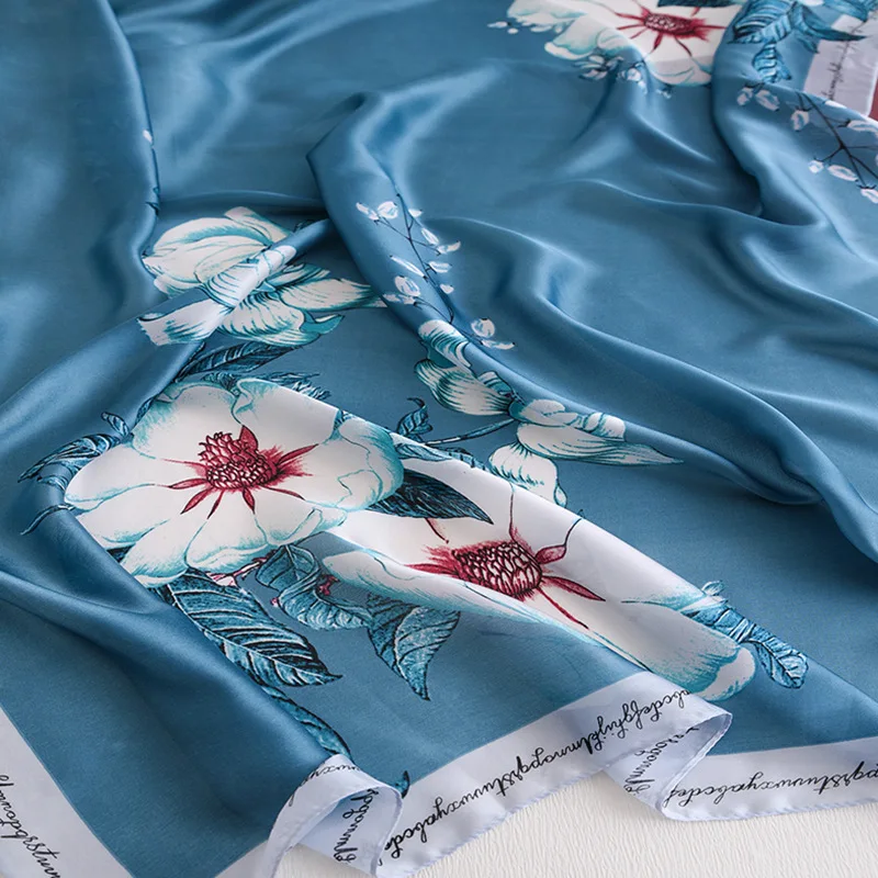 

Lady Spring Summer Soft Printed Pashmina Wrap Long Bandana Foulard Echarpe Femme Beach Stoles Imitated Silk Scarfs With Flower