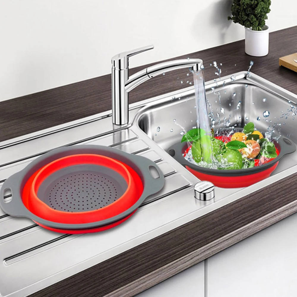 

Foldable Fruit Vegetable Washing Basket Strainer Silicone Colander Collapsible Drainer With Handle Kitchen Supplies