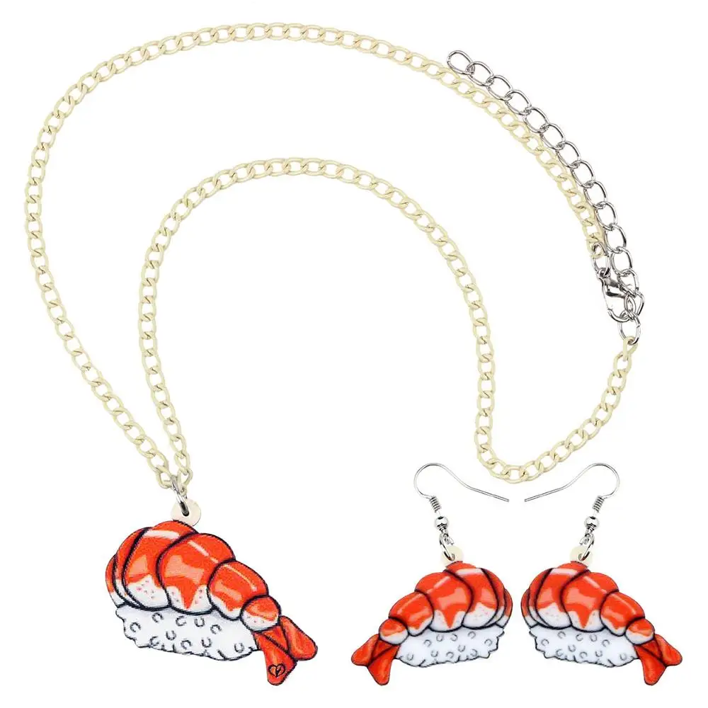 Bonsny Акриловые Ювелирные наборы японская креветка Суши рис еда ожерелье серьги