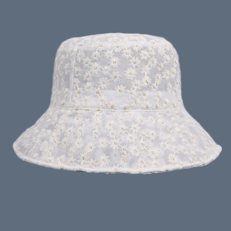 

HT3205 Women Flower Summer Sun Hat Lady Wide Brim Flat Top Beach Hat Female Anti-UV Packable Fishing Cap Women Panama Bucket Hat