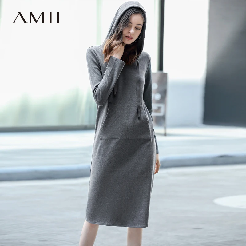 Женское платье с капюшоном Amii повседневное теплое плотное приталенное 11765031 на