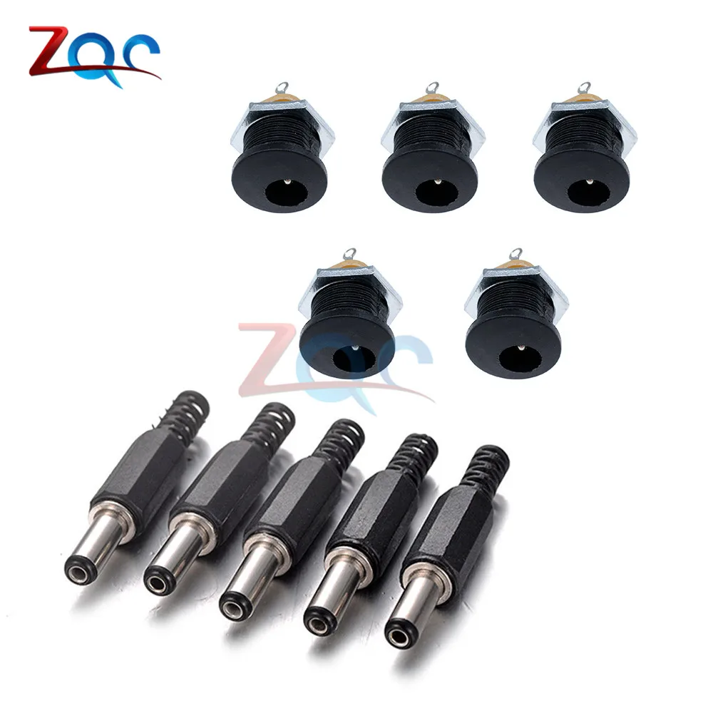 Male5 Female5 type3 10 шт. DC контакт разъема питания 2,1x5,5 мм Гнездовой разъем Jack+ штекер Jack гнездо адаптер PCB Крепление DIY разъем адаптера 2,1X5,5 - Цвет: Male5 Female5 type3