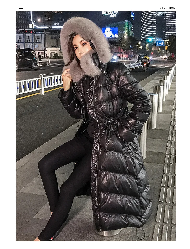 Модное пальто с капюшоном и меховым воротником, женский пуховик X-long, новое тонкое пальто, Женское зимнее теплое пуховое пальто, женская верхняя одежда WM31