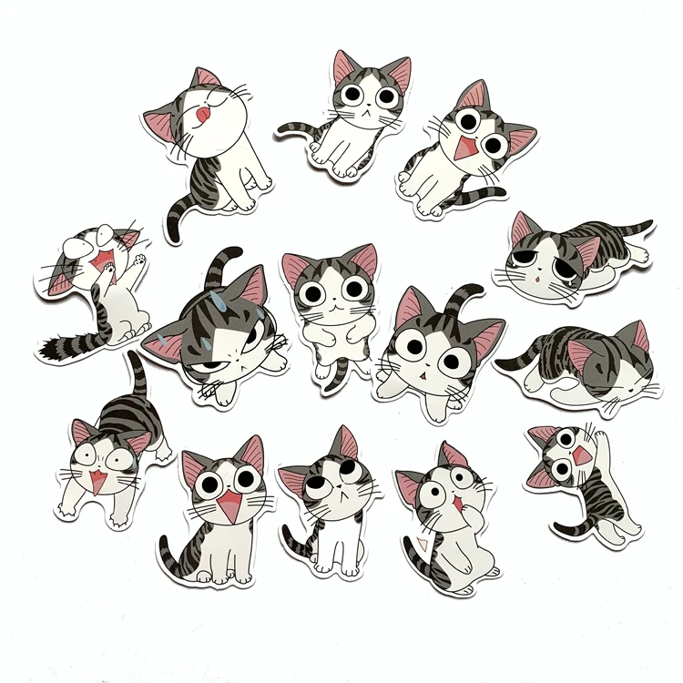 14 шт. милый мультяшный любимец кошка наклейка для тележки рюкзак ПВХ скейтборд