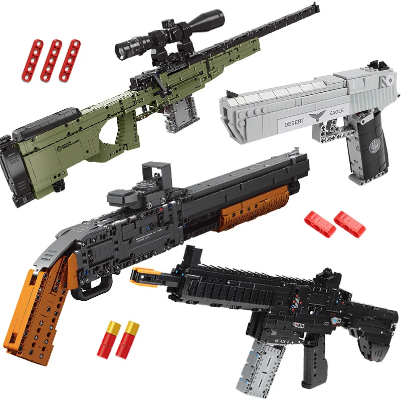 

Военная серия WW2 AWM снайперская винтовка M1897 модель пистолета строительные блоки спецназ пустынный Орел оружие пуля Кирпичи игрушки для мал...