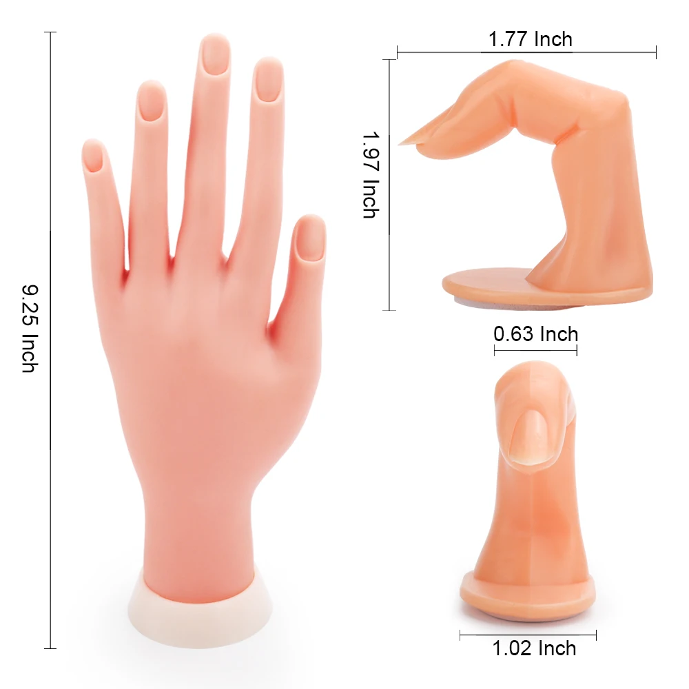 

1Pc Flexible Soft Plastic Hand +5pcs Practice Fake Finger for Nail Art Acrylic UV Gel Training Display Model Manicure Tools