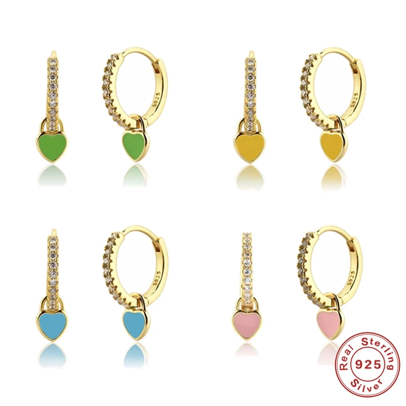 

Aide 925 Sterling Silver Huggie Hoop Earrings for Women Geometric Love Zircon Piercing Earring Earings Silver Jewelry Pendientes