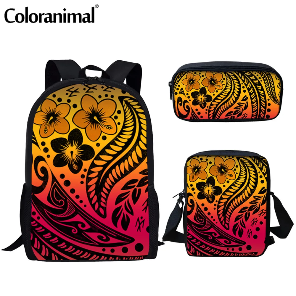

Coloranimal Pretty Polynesian Tribal Coral Hibiscus Printed Backpack for Girls Boys 3Pcs/Set School Bag&Crossbody Bag&Lunch Bag