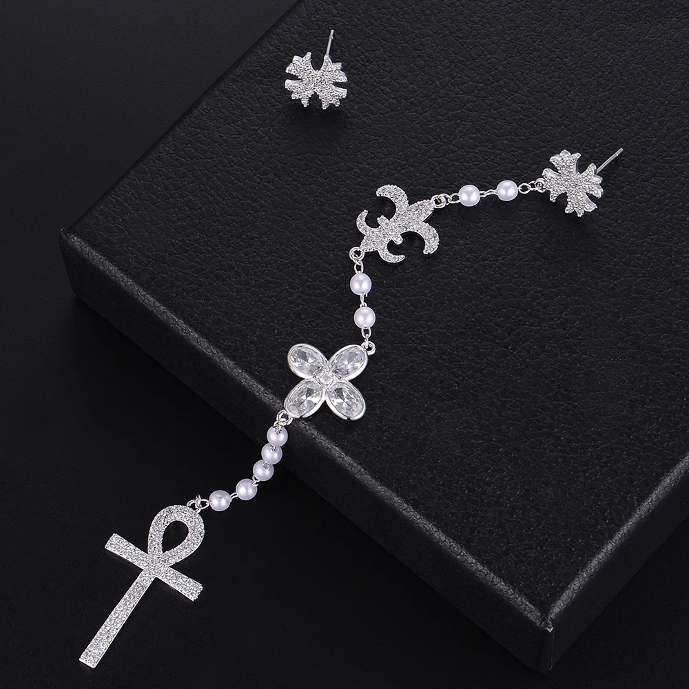 Модные Асимметричные Длинные висячие серьги-кисточки с цветочным крестом для