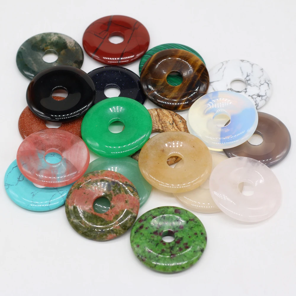 

30mm Round Big Hole Beads Natural Stone Crystal Agates Turquoises Loose Bead for Jewelry Making DIY Charm Necklace Earring 1PC