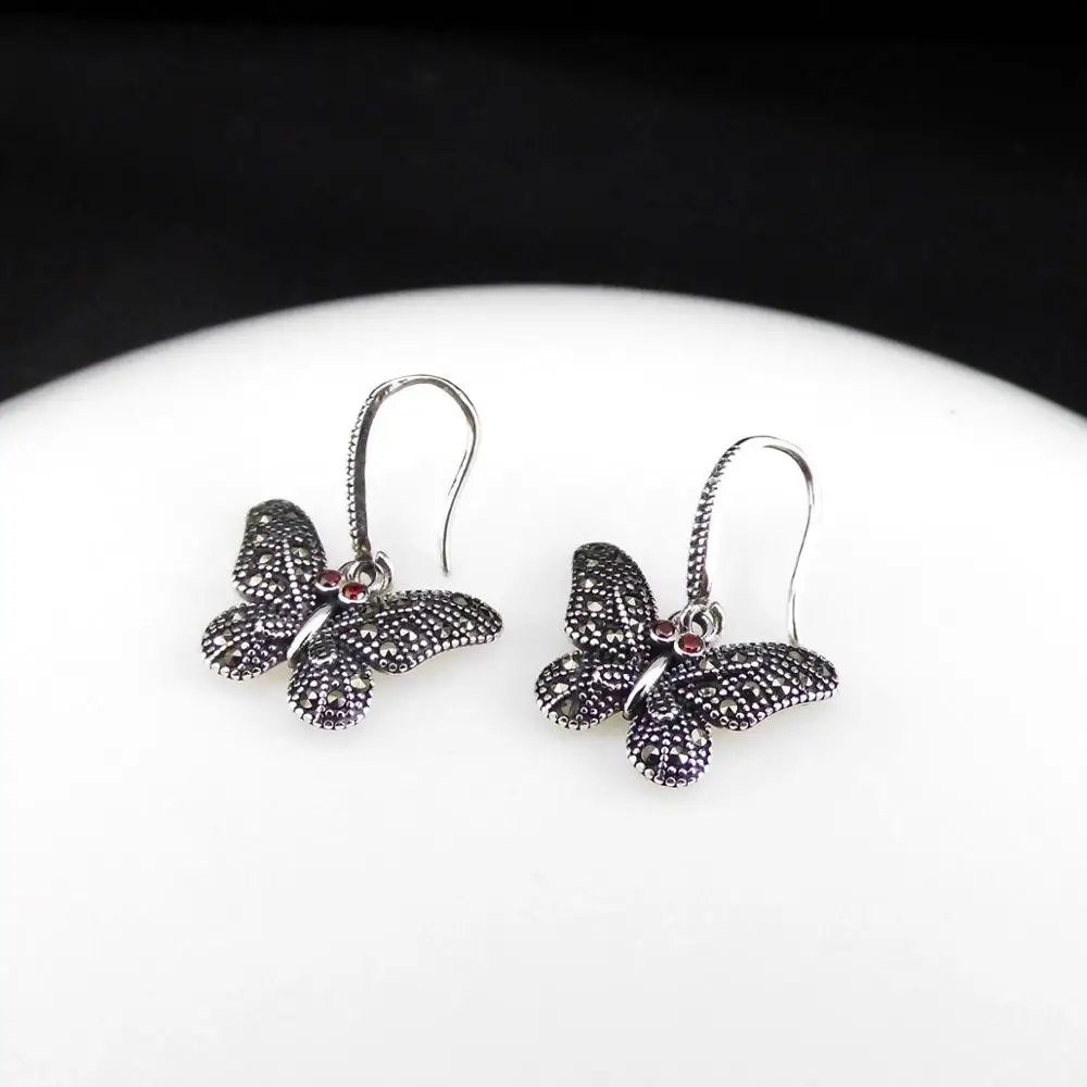 Серьги бабочки FNJ из серебра 925 пробы с красным камнем|Серьги-подвески| |