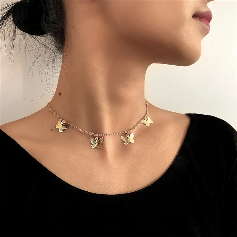 

Bin Yu Gold Chain Butterfly Pendant Choker Necklace Women Statement Collares Bohemian Beach Jewelry Gift Collier Cheap