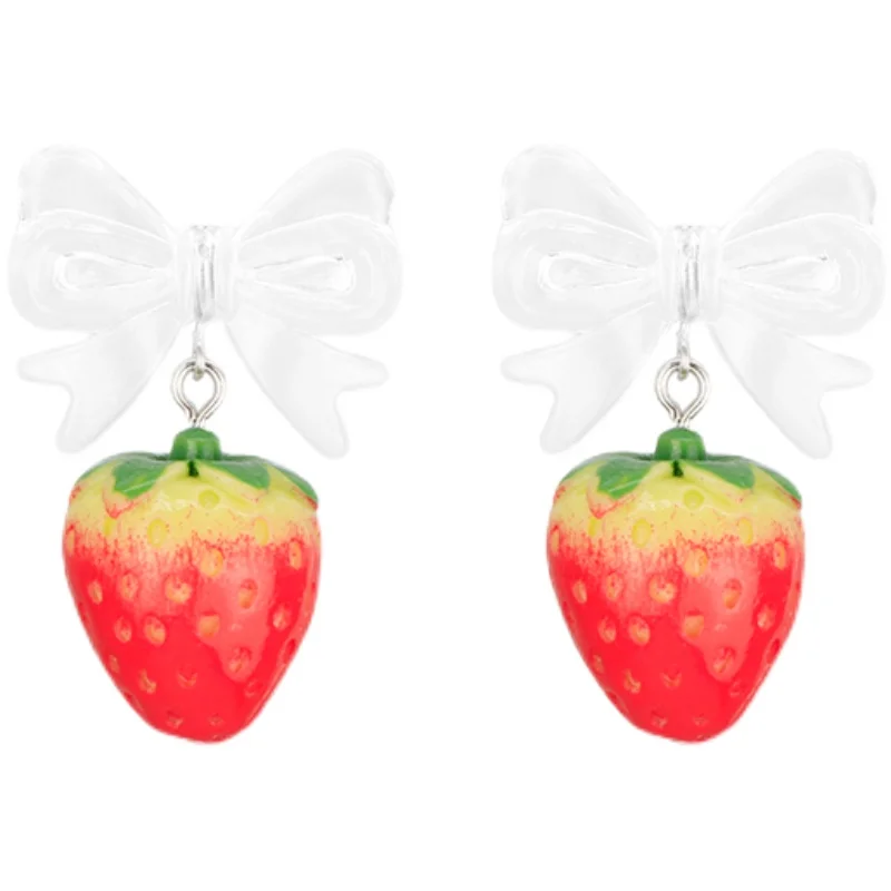

Transparent Resin Bowknot Earrings Fashion Elegant Sweet Strawberry Earring Girls Birthday Party Gifts Jewelry Wholesale