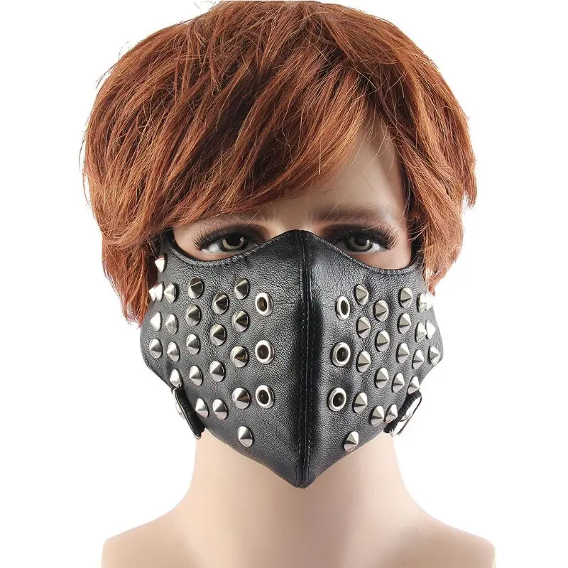 

Adult Dustproof Mouth Mask Metal Studded Steampunk Leather Mask Face Mask 2XPC