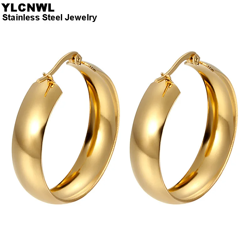 

Guarantee Stainless Steel Simple Hoop Earrings For Women Goldd Color Round Fashion Female Jewelry Wedding Gift