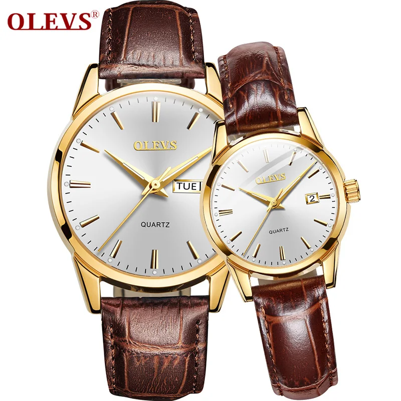 OLEVS Couple Watch Top Brand Luxury Quartz Men Women Watches Fashion Business Clock Leather Wristwatch Reloj Hombre Montre Femme