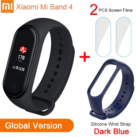Mi4 GB Add StrapFilm Xiaomi mi Band 4 глобальная версия фитнес-трекер умный Браслет цветной экран частота сердечных сокращений 135 мАч 5 АТМ плавание mi ng водонепроницаемый - Цвет: Mi4 GB Add StrapFilm