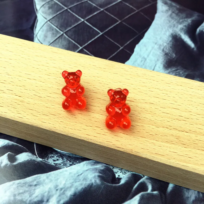 

12 Pairs/lot Creative Handmade Cartoon Gummy Bear Stud Earrings Women Candy Color Resin Animal Funny Jewelry Gift