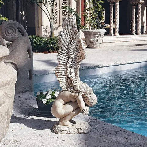 Статуя Ангела-хранителя, украшения из смолы, Крыло ангела, религиозная настольная скульптура, ручное литье, резное украшение ангела